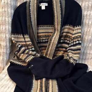 CJ Banks Navy and Cream Knit Cardigan